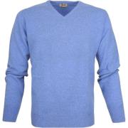 Sweater William Lockie Pullover Lamswol V Surf Mid Blue