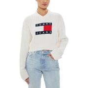 Fleece Jack Tommy Hilfiger Wit bedrukt V-hals breigoed met lange mouwe...