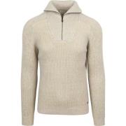 Sweater No Excess Half Zip Trui Two Coloured Melange Greige