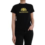 T-shirt Korte Mouw Balenciaga Katoenen T-shirt met logoprint en ronde ...