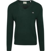 Sweater Gant Pullover V-Hals Woolblend Donkergroen