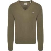 Sweater Gant Pullover V-Hals Woolblend Army Groen