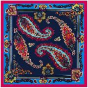 Sjaal Alberto Cabale Klein vierkant van zijde blauw navy fuchsia Cleo