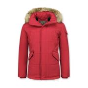 Parka Jas Beluomo Rode Winterjas Grote Bontkraag