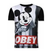 T-shirt Korte Mouw Local Fanatic Obey Mouse Digital Rhinestone