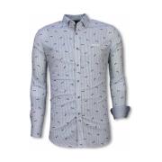 Overhemd Lange Mouw Tony Backer Blouse Fishbone Pattern Licht