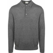 Polo Shirt Lange Mouw Profuomo Longsleeve Poloshirt Merinowol Grijs