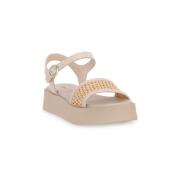 Sandalen Frau Rafia Macrame Ecru
