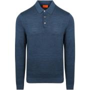 Trui Suitable Longsleeve Poloshirt Flat Knit Blauw