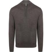 Sweater Profuomo Half Zip Pullover Merinowol Donkerbruin