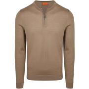 Trui Suitable Crew Zip Merino Taupe