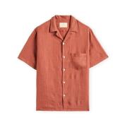 Overhemd Korte Mouw Portuguese Flannel Linen Camp Collar Shirt - Terra...