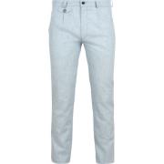 Broek Suitable Chino Pico Pleat Cotton Linen Glencheck Lichtblauw