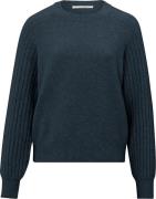 Yaya Rib mixed sweater ls Blauw dames