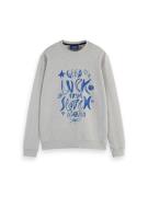 Scotch & Soda Sweater Washed denim graphic Grijs heren