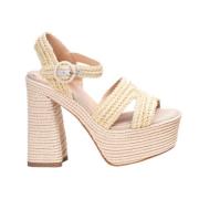 Natuurlijke platform sandalen met enkelveter Castañer , Beige , Dames