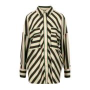 Gestreepte Twill Shirt met Clic Kraag Msgm , Beige , Dames