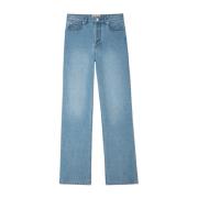 Lichtblauwe Flared Jeans met Zichtbare Achtersteek en Metalen Bandjes ...