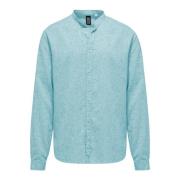 Linnen/Katoenen Mandarin Kraag Shirt BomBoogie , Blue , Heren