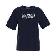Bloemen Logo Borduur T-Shirt Maison Kitsuné , Blue , Dames