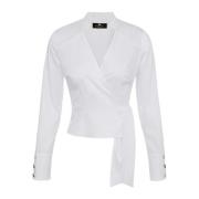 Stretch Katoen Satijnen Shirt Elisabetta Franchi , White , Dames