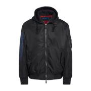 Premium Nylon Bomberjack met capuchon Kiton , Black , Heren