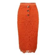 Bloemen Guipure Midi Rok Self Portrait , Orange , Dames