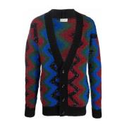 Rode knoop cardigan met zigzag jacquard patroon Saint Laurent , Red , ...