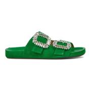 Groen Leren Sliders - Stap in Stijl Toral , Green , Dames