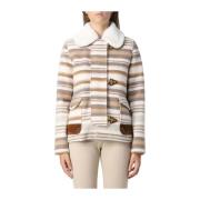 Gestreepte wollen blend jas met suède details Fay , Beige , Dames