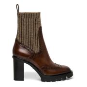 Klassieke Leren Brogue Soklaars Santoni , Brown , Dames