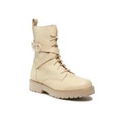 Crèmekleurige Leren Veterlaars Twinset , Beige , Dames