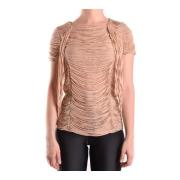 Koraal Gestreepte Pofmouw Tee Elisabetta Franchi , Beige , Dames