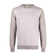 Italiaanse Wol Crew-Neck Gebreide Trui Canali , Beige , Heren