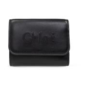 Leren portemonnee met logo Chloé , Black , Dames