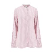 Katoenen Gestreepte Mandarin Kraag Blouse Aspesi , Pink , Dames