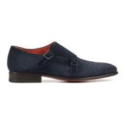 Blauwe Suède Loafers voor Heren Santoni , Blue , Heren