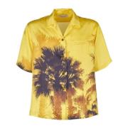 Gele Palm Patroon Bowling Shirt Laneus , Yellow , Heren
