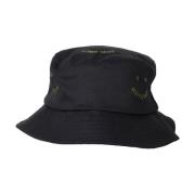 Blije Bucket Hat, Zwart Katoen met Geborduurd Patroon PS By Paul Smith...