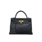 Tweedehands Zwarte Leren Hermès Kelly Hermès Vintage , Black , Dames