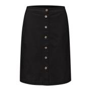 Zwarte Geribbelde Rok met Knoopdetail Part Two , Black , Dames