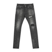 Bandana Patch Slim-Fit Jeans Purple Brand , Black , Heren