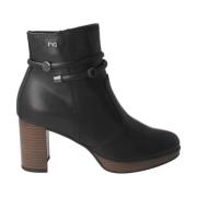 Zwarte leren enkellaars met rits Nerogiardini , Black , Dames