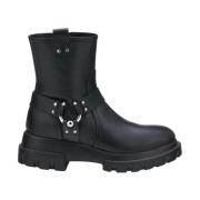 Zwarte Leren Enkellaarsjes AGL , Black , Dames