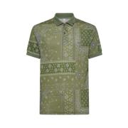 Botanische Print Linnen Polo Shirt voor Heren Sun68 , Green , Heren