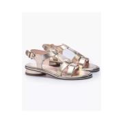Platinum Metallic Flat Sandals AGL , Gray , Dames