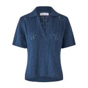 Blauwe Gebreide Polo Shirt met Kant Samsøe Samsøe , Blue , Dames