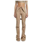 Flanel Multipocket Flare Broek Andrea Adamo , Beige , Dames