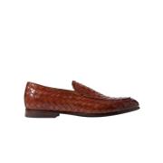 Handgemaakte geweven cognac leren loafers Scarosso , Brown , Heren