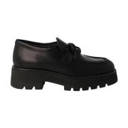 Zwarte leren damesloafer met kettingdetail Nerogiardini , Black , Dame...